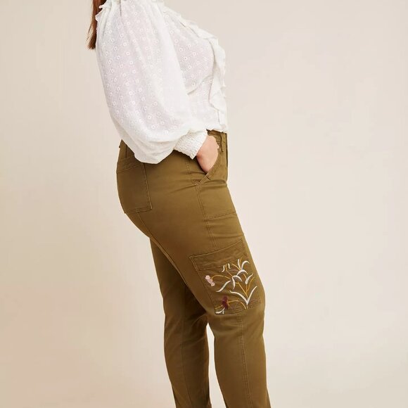 Austen Embroidered Utility Pants in Moss Green  Size 18W - Picture 2 of 16